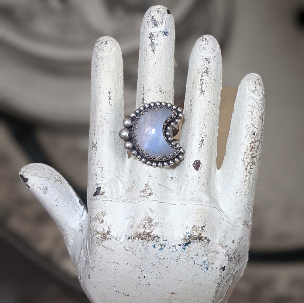 Sterling Silver Moonstone Crescent Moon Ring